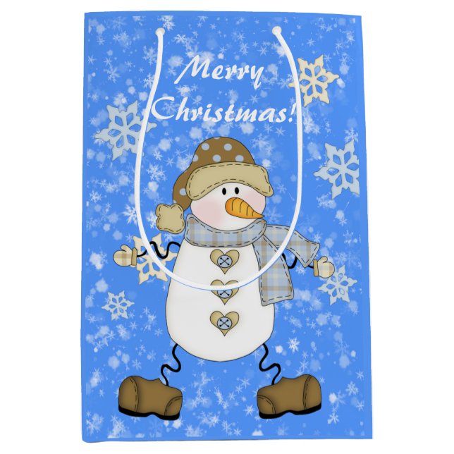 Snowman Snowflake Personalized Christmas Medium Gift Bag (Front)