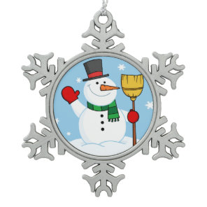 Snowman Snowflake Pewter Christmas Ornament