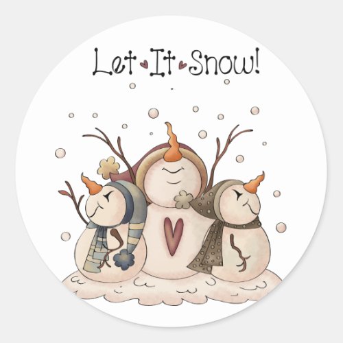 Snowman Snowflake Winter Country Primitive Classic Round Sticker