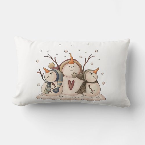 Snowman Snowflake Winter Country Primitive Lumbar Pillow