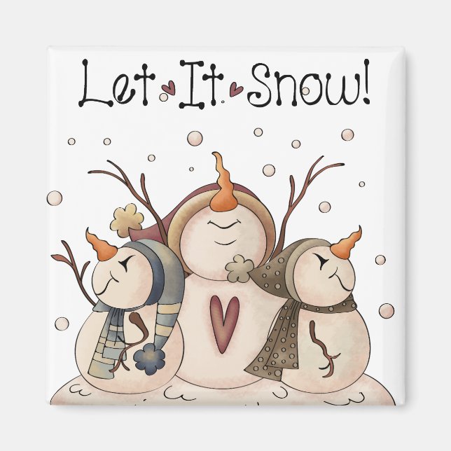 Snowman Snowflake Winter Country Primitive Magnet (Front)