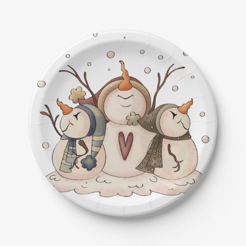 Snowman Snowflake Winter Country Primitive Paper Plates