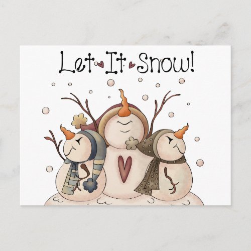 Snowman Snowflake Winter Country Primitive Postcard