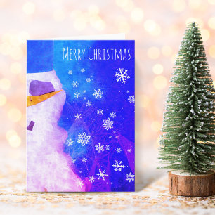 Snowman Snowflakes Blue Magical Christmas Card