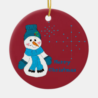 Snowman Snowflakes Ceramic Ornament