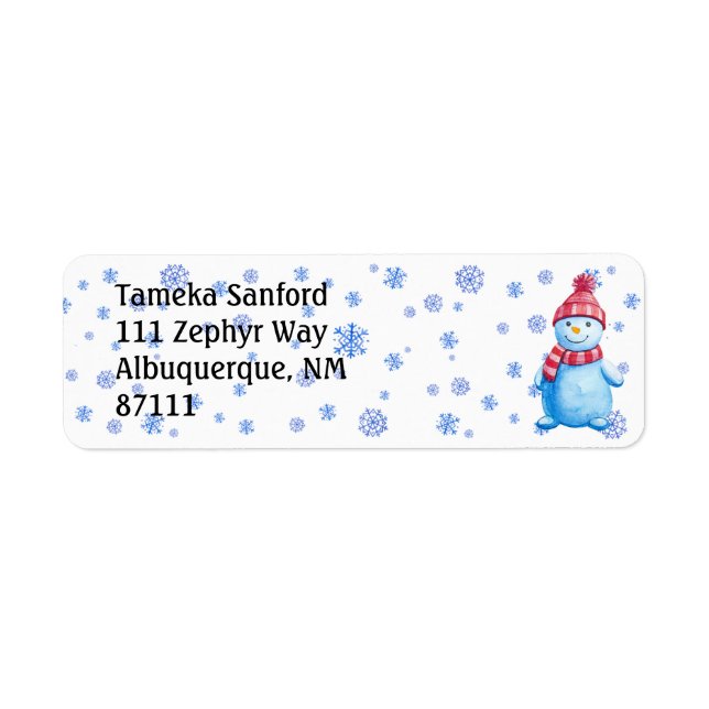 Snowman, Snowflakes, Christmas Return Address Label (Front)
