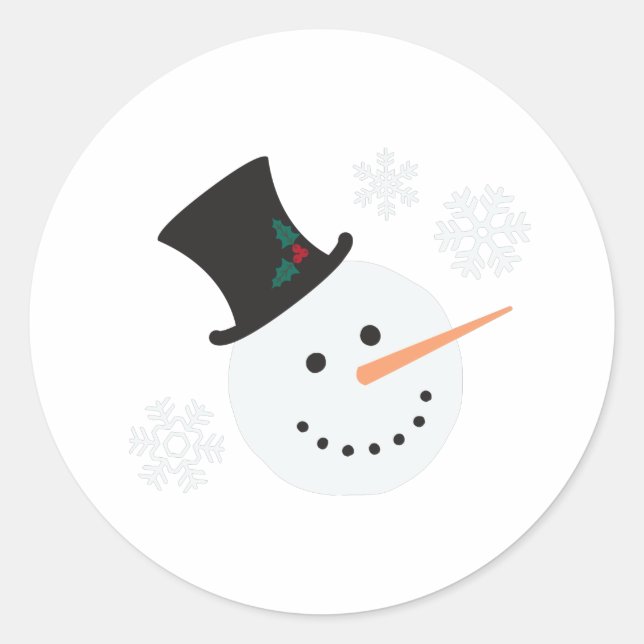 Snowman Snowflakes Classic Round Sticker (Front)