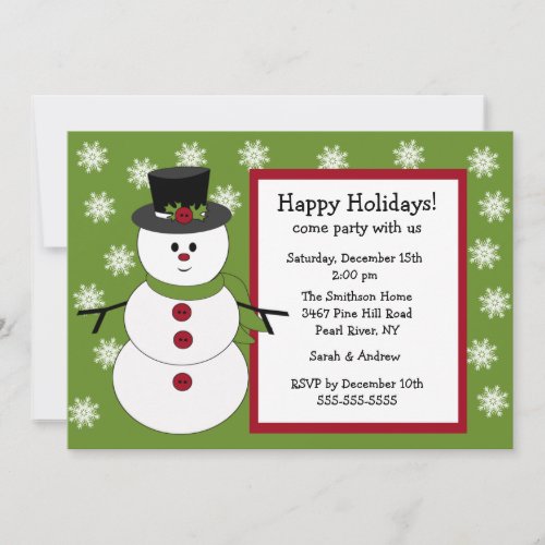 Snowman  Snowflakes Holiday Party Invitation