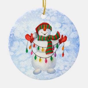 snowman snowflakes jigsaw puzzle postcard ceramic ornament