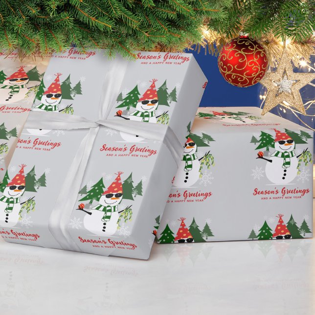 Snowman Snowflakes Pine Trees Christmas Wrapping Paper (Creator Uploaded)