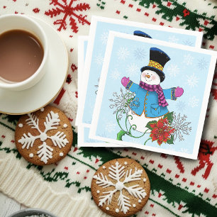 Snowman Snowflakes Poinsettia  Napkins