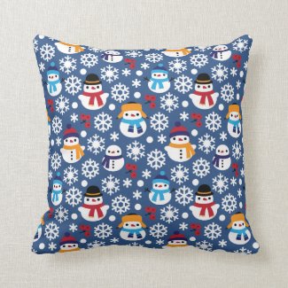 Snowman & Snowflakes Seamless Pattern Throw Pillow