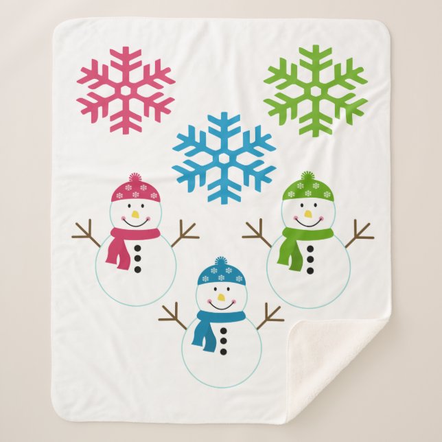 Snowman Snowflakes Winter Home Decor Cute Sherpa Blanket (Front)