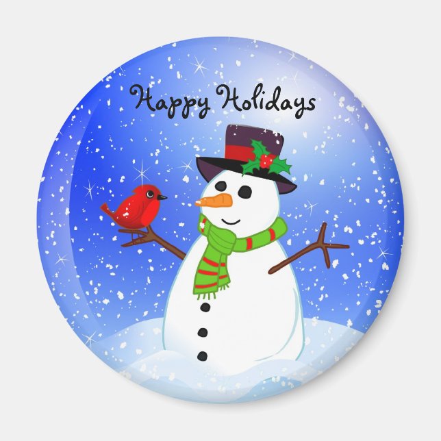 Snowman Snowglobe - Happy Holidays Magnet (Front)