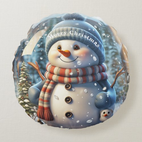 Snowman Snowglobe  Round Pillow