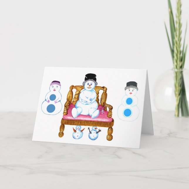 Snowman, Snowman Sitting On Bench holiday card (Front)