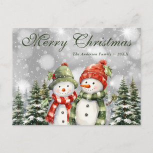 Snowman Snowy Forest Merry Christmas Holiday Postcard