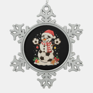 Snowman Soccer Christmas Holiday Winter Xmas Sport Snowflake Pewter Christmas Ornament