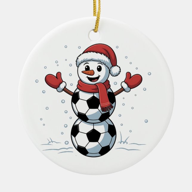Snowman Soccer Christmas Santa Baseball Sport Ceramic Ornament (Front)