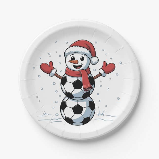 Snowman Soccer Christmas Santa Baseball Sport Paper Plates (Front)