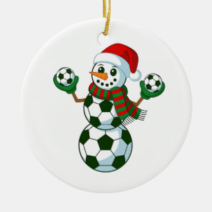 Snowman Soccer Christmas Sport Lovers  Ceramic Ornament