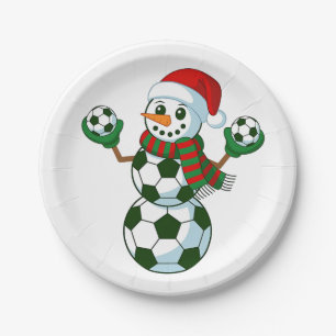 Snowman Soccer Christmas Sport Lovers  Paper Plates