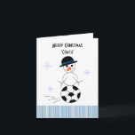 Snowman Soccer Coach Holiday Card<br><div class="desc">A cute snowman design for the soccer coach,  the biggest snow ball made from a soccer ball. Customize as desired.</div>