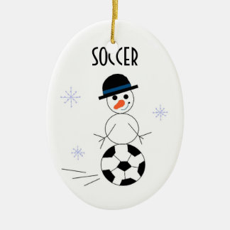 Snowman Soccer Player Ceramic Ornament