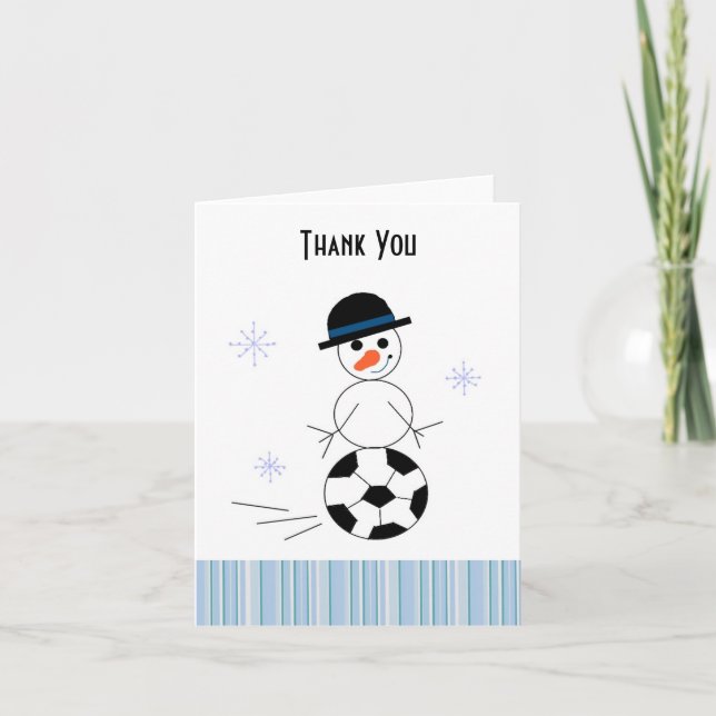 Snowman Soccer Player Thank You Card (Front)