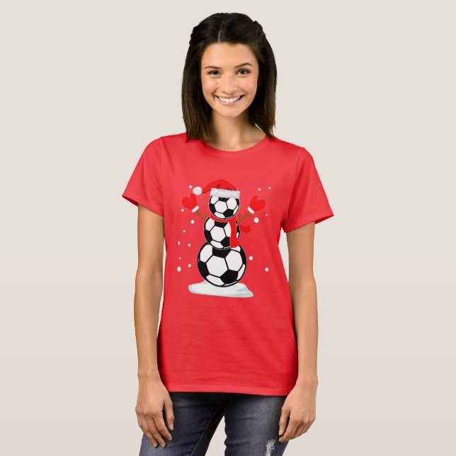 Snowman soccer T-Shirt Funny Christmas Gift Shirt (Front Full)