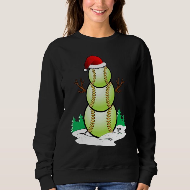 Snowman Softball Ball Santa Hat Christmas Pajama X Sweatshirt (Front)