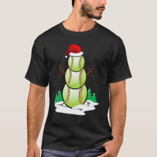 Snowman Softball Ball Santa Hat Christmas Pajama X T-Shirt