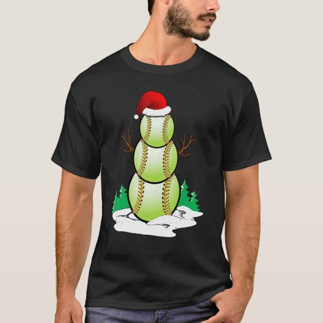 Snowman Softball Ball Santa Hat Christmas Pajama X T-Shirt (Front)