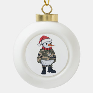 Snowman Soldier Christmas 2026 Holiday Military Ceramic Ball Christmas Ornament