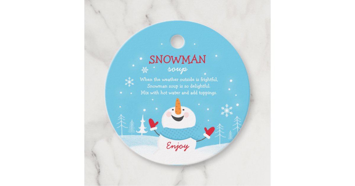 Snowman Soup Christmas Hot Chocolate Gift Favor Tags | Zazzle