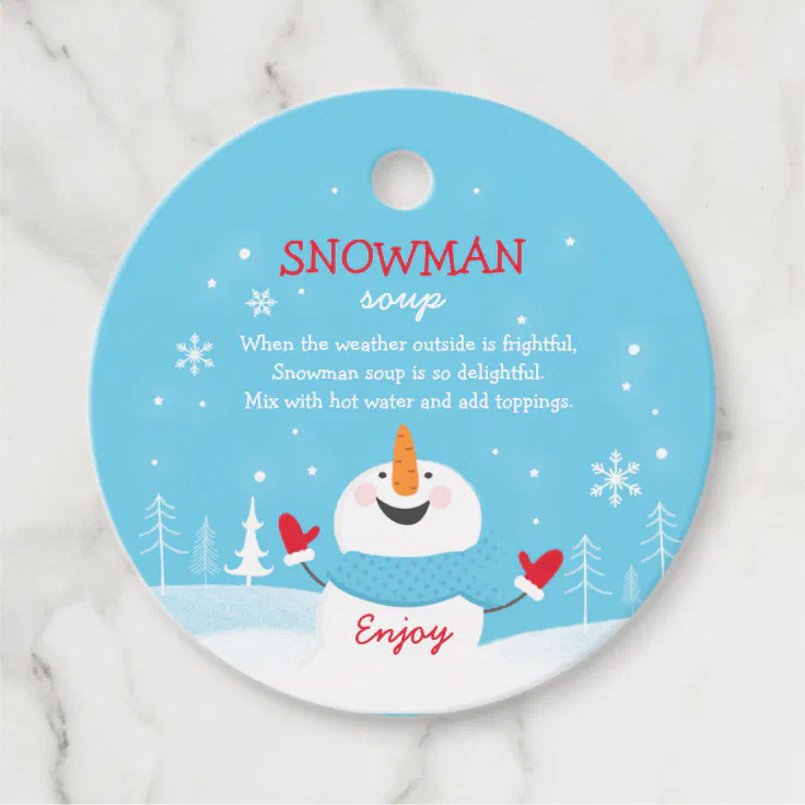 Snowman Soup Christmas Hot Chocolate Gift Favor Tags | Zazzle