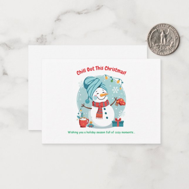 Snowman Spa Day – Funny Christmas Greeting Card (Front/Back In Situ)