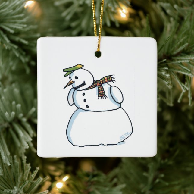 Snowman square ceramic ornament (Tree)
