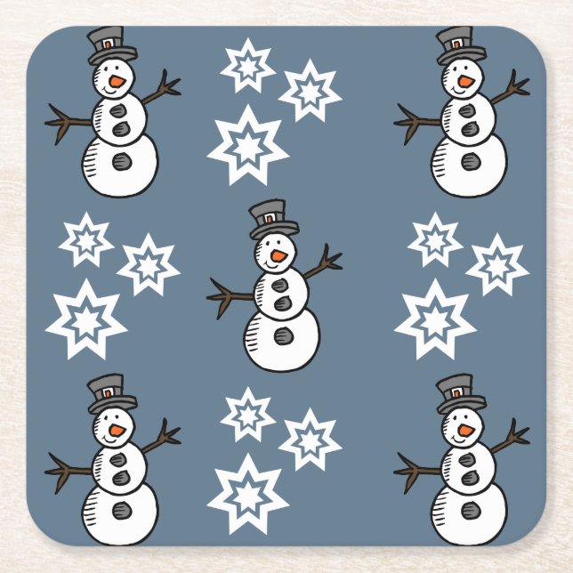 Snowman Square Paper Coaster (Front)