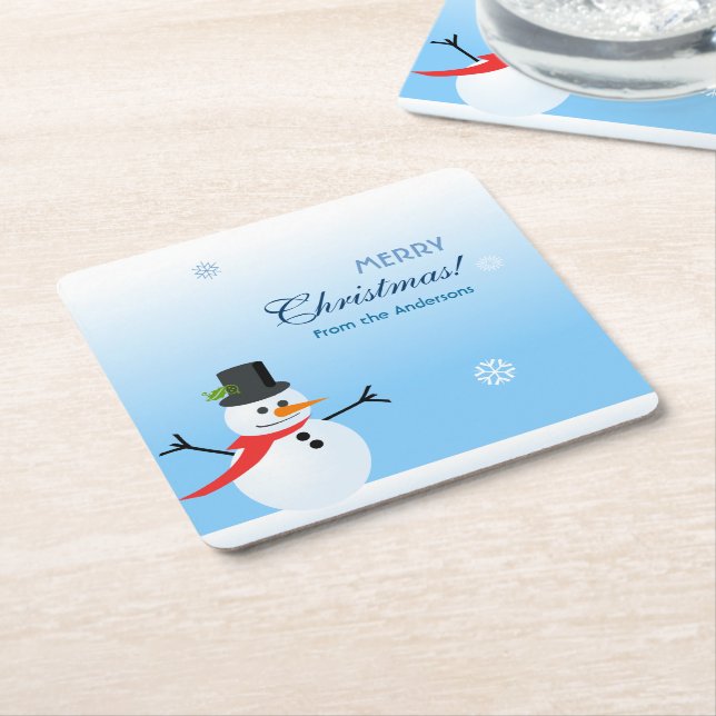 Snowman Square Paper Coaster (Angled)