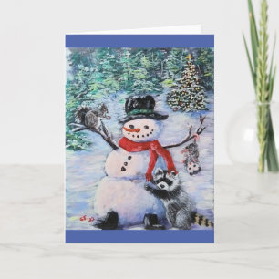 Snowman, squirrel, raccoon, opossum Blank Card