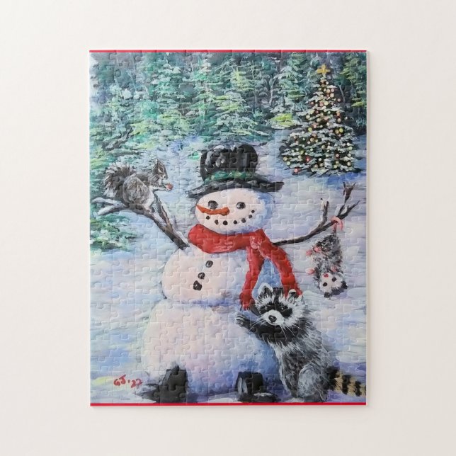 Snowman, squirrel, raccoon, opossum Puzzle (Vertical)