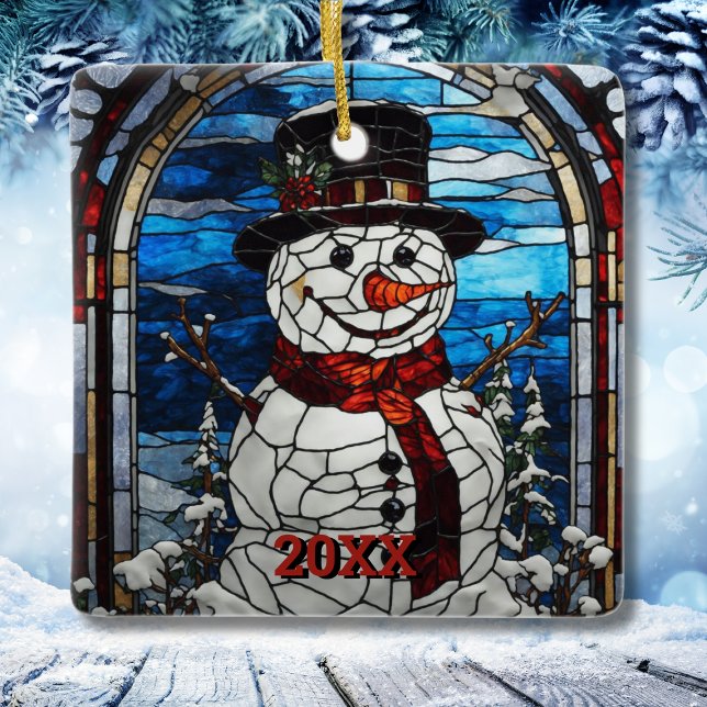 Snowman Stained Glass Style Christmas Ceramic Ornament (Snowman Stained Glass Style Christmas Ceramic Ornament
)