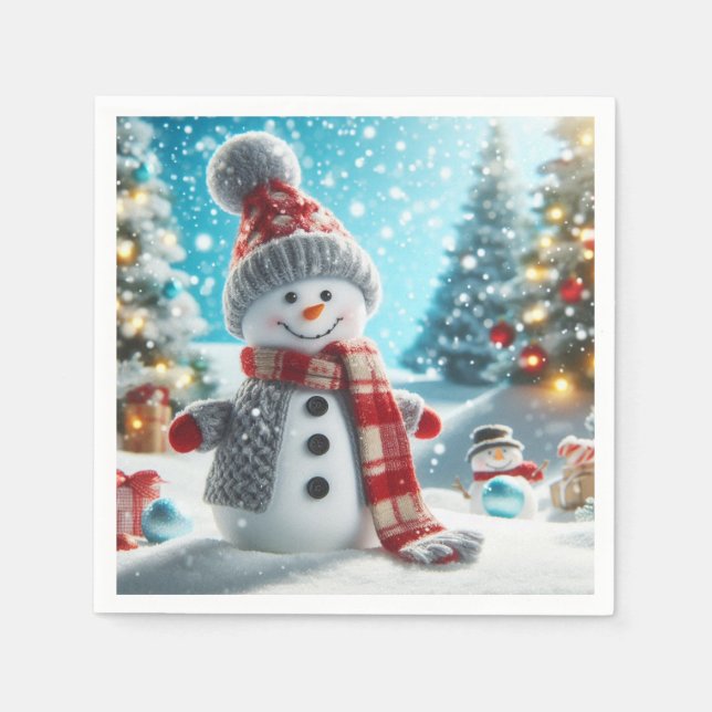 Snowman standing in winter landscape napkins (Front)