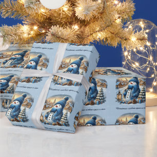 Snowman Starry Night Christmas Wishes Upon A Star Wrapping Paper