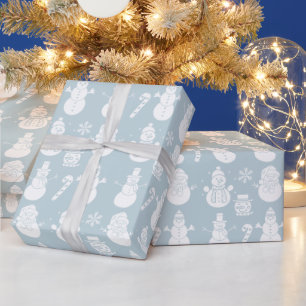 Snowman Stars Cute Blue Xmas Retro Vintage Wrapping Paper