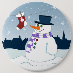 Snowman & Stocking Christmas Button