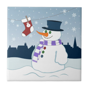 Snowman & Stocking Christmas Ceramic Tile