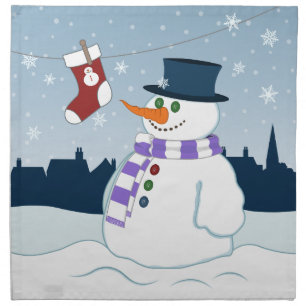 Snowman & Stocking Christmas Cloth Napkin