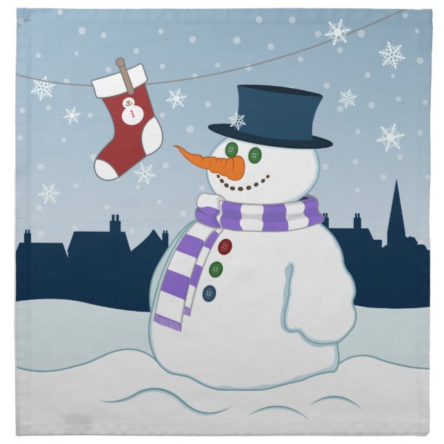 Snowman & Stocking Christmas Cloth Napkin (Front)